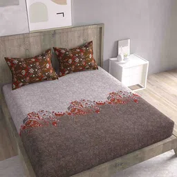 Spangle Coffee Brown & Pink Ethnic Motifs Cotton 260 TC King Bedsheet with 2 Pillow Covers-12