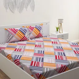 ROMEE Multicolour Geometric 186 TC Microfiber Queen Bedsheet with 2 Pillow Covers-image-4