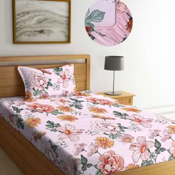 Arrabi Multi Floral 300TC Cotton Blend Single Size Fitted Bedsheet with 1 Pillow Cover-image-74
