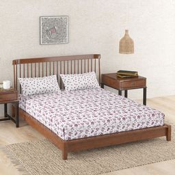 Fabindia Red & White Floral 180 TC Queen Bedsheet with Pillow Covers-picture-25
