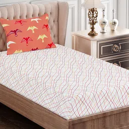 SEJ by Nisha Gupta Red & Yellow 180 TC Single Bedsheet with 1 Pillow Covers-image-33