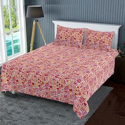 Kuber Industries Red & Yellow 120 TC Cotton King Bedsheet With 2 Pillow Covers image 4