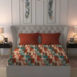 MYTRIDENT Red & Green Geometric Pure Cotton 144 TC Queen Bedsheet with 2 Pillow Covers-image-53