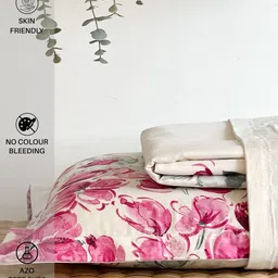 URBAN SPACE Serene Cream-Coloured Printed 200 TC Pure Cotton King Bedsheet & Pillow Covers image 5