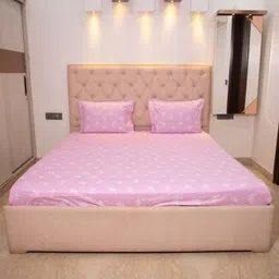 STUDIOHMK Pink Floral 180 TC King Cotton Bedsheet with 2 Pillow Covers-image-88