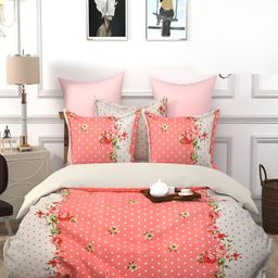 Supreme Home Collective Peach Floral 144 TC Fitted King Bedsheet with 2 Pillow Covers-image-69