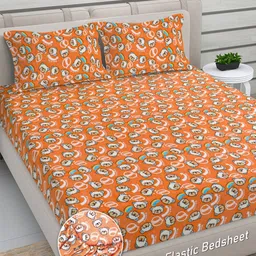 FABINALIV Orange Cartoon Characters Printed 300 TC Fitted King Bedsheet Set- 2.50m x 2.25m-image-17