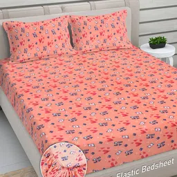 FABINALIV Peach & White Typography Woollen 300 TC King Bedsheet Set 2.50 m x 2.25 m-17