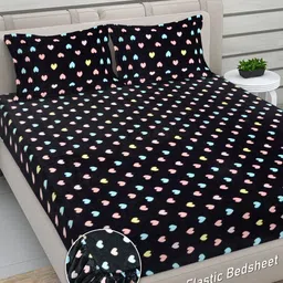 FABINALIV Black & Pink Printed Woollen 300 TC King Bedsheet Set-2.25 m x 2.50 m-68