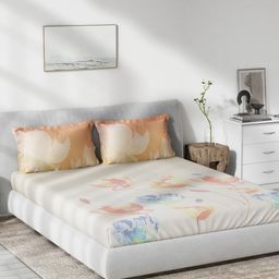 DDecor Orange & Cream-Coloured Floral 140 TC Cotton 1 Queen Bedsheet with 2 Pillow Covers-image-31
