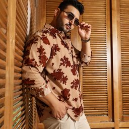 instafab plus Men Regular Fit Printed Spread Collar Casual Shirt-picture-4