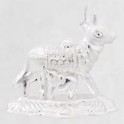 silver cow and calf idol for puja, kamdhenu cow for home and gifting purpose_I20 Decorative Showpiece - 4 cm-image-77