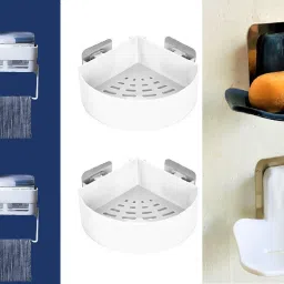 Multipurpose Hook Hanger Wall Shelf And Triangle Corner with Curve Soap Dish Plastic Wall Shelf-image-37