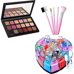 18 Color Shimmer Powder & 18 Color Eyeshadow palette & 5 Pcs Make Brush 7 Items Set-image-5