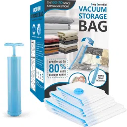 5 Pcs Large Pack (60 CmsX80 Cms) Lifetime Reusable Storage Vacuum Bags with Pump High Volume Storage Vacuum Bags-image-75