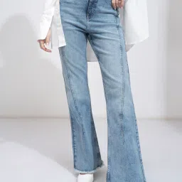 Women Boot-Leg Mid Rise Light Blue Jeans-image-31
