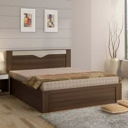 spacewood Kosmo Crescent Queen Size Bed in Dark Acacia Finish with Box Storage-picture-10