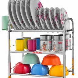 Utensil Kitchen Rack SpaceSaver Dish Drying Rack/Premium 3-Tier Drainer Stand Steel-image-78