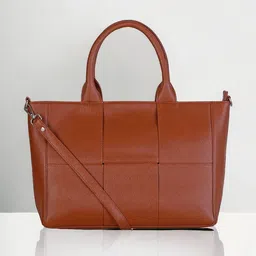 DressBerry Tan Textured Oversized Structured Shoulder Bag-7