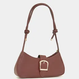 Styli Brown Structured Twisted Knot Satchel-17
