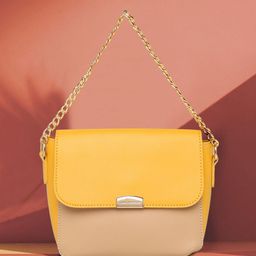 Lino Perros Mustard Yellow & Beige Colourblocked Handheld Bag-33