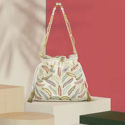 Metro Off-White Embellished Handheld Bag-28
