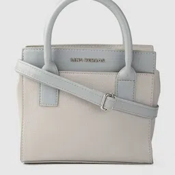 Lino Perros Beige Colourblocked PU Structured Handheld Bag-image-6