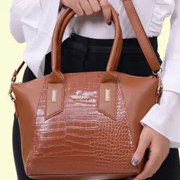 Lavie Glossy Pammy Tan Brown Animal Textured Structured Handheld Bag-5