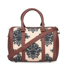 ZOUK Peach-Coloured Floral Printed Structured Handheld Bag-14