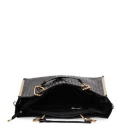 FABBHUE Black Textured PU Structured Handheld Bag image 3