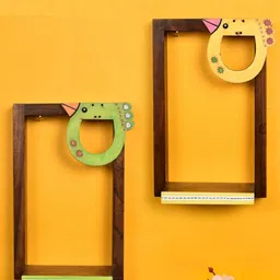 AAKRITI ART CREATIONS Set Of 2 Handcrafted Wooden Bird Motif Shelves-6