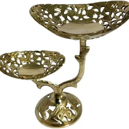 Handcrafted Brass 2 Tier Oval Fruit Stand, Stand for Serving, Collectible Art,Perfect for Home Decoration and Gifting, 2 Tier Cake Fruit Stand Handle Fitting Stand Cake Decorating To Brass Cake Server-23