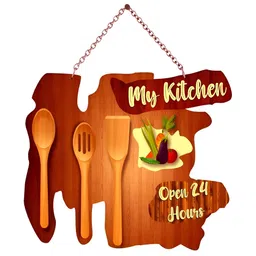 Home Delight Copper My Kitchen-Open 24Hrs Wooden Wall Hanging-image-40