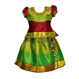 AMIRTHA FASHION Girls Maroon & Green Ready to Wear Lehenga & Choli-image-79