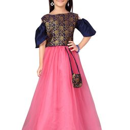 Aarika Girls Ethnic Motifs Woven Design Round Neck Lehenga Choli & Sling Bag-57