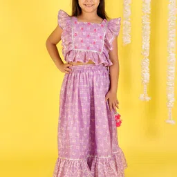LIL DRAMA Girls Purple & White Printed Sequinned Ready to Wear Lehenga-image-51