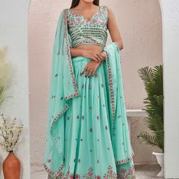 Chandbaali Embroidered Thread Work Foil Print Ready to Wear Lehenga & Blouse With Dupatta-picture-1