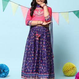 Biba Girls Floral Printed Thread Work Ready to Wear Lehenga & Blouse With Dupatta-picture-13