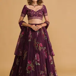 FABPIXEL Floral Embroidered Thread Work Semi-Stitched Lehenga Choli With Dupatta-picture-34