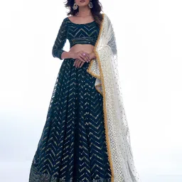 Fusionic Embellished Thread Work Semi-Stitched Lehenga & Unstitched Blouse With Dupatta-picture-46