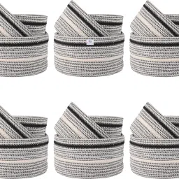 Cotton (Set of 18) Aesthetic Rope Basket for Storage | GM-29-GRY | Grey + White Storage Basket-image-78