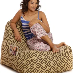 style homez XXL Hackey Cotton Canvas Geometric Printed Lounger Bean Bag With Bean Filling-picture-9