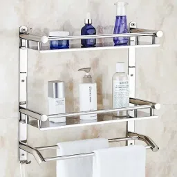 Triple Layer Multipurpose shelf | Bathroom Rack Shelf | Batroom Accessories Stainless Steel Wall Shelf-24