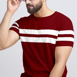 ausk Men Striped Round Neck Cotton Blend Maroon, White T-Shirt-picture-6