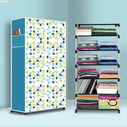 6 Shelf Foldable Collapsible Wardrobe Storage Organizer Almirah Cloth Rack Carbon Steel Collapsible Wardrobe-image-72