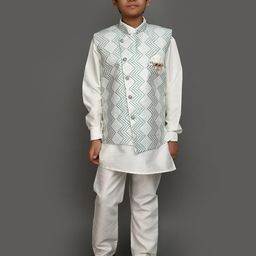 V-Mart Boys Mandarin Collar Straight Kurta With Pyjama & Jacket-12