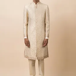 Tasva Men Beige & Gold-Toned Embroidered Sherwani Set-picture-23
