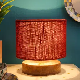 Devansh Maroon Wooden Traditional Cylindrical Shaped Table Lamp-16