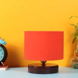 Devansh Orange Wooden Traditional Cylindrical Shaped Table Lamp-10