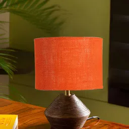Devansh Orange Textured Wooden Contemporary Square Shaped Table Lamp-38